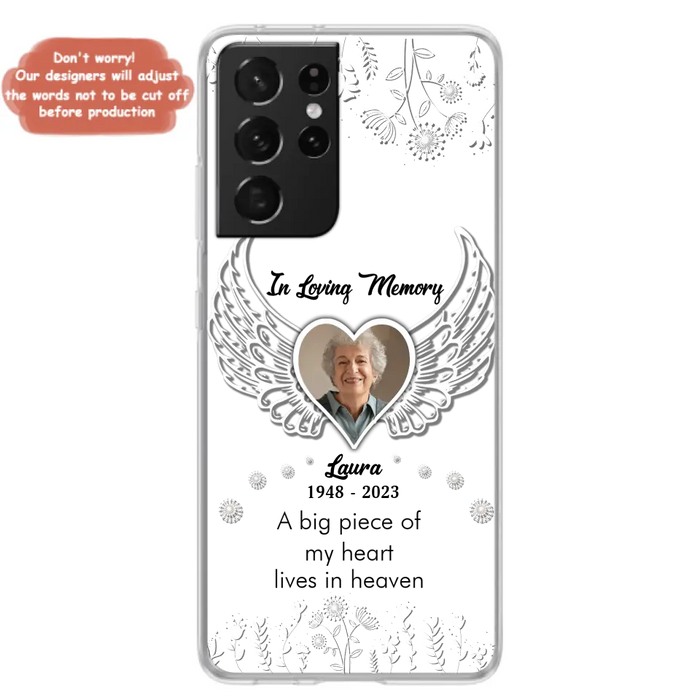 Custom Personalized Memorial Phone Case - Upload Photo - Memorial Gift Idea For Family Member - A Big Piece Of My Heart Lives In Heaven - Case For iPhone/Samsung