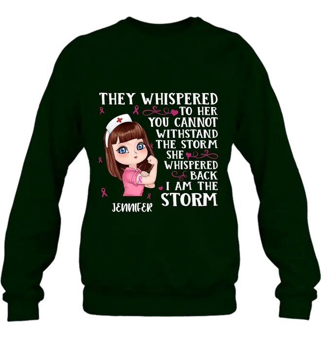 Custom Personalized Breast Cancer Girl Shirt/Hoodie - Gift Idea For Breast Cancer Girl - She Whispered Back I Am The Storm