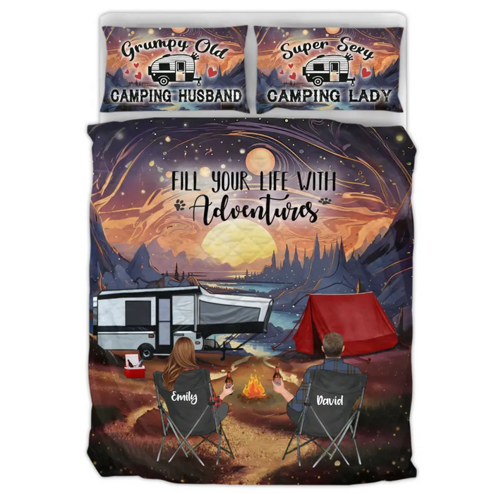 Personalized Camping Quilt Bed Sets - Gift Idea For Couple, Camping Lovers, Family - Upto 5 Kids, 4 Pets - Fill Your Life With Adventures