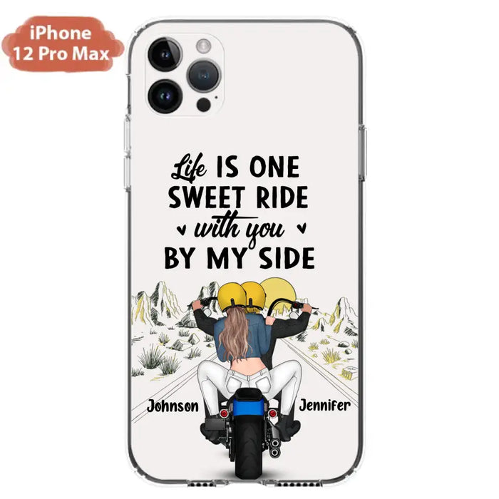 Personalized Couple Biker Phone Case - Gift Idea For Him/Gift To Husband From Wife - Life Is One Sweet Ride With You By My Side - Case For iPhone/Samsung