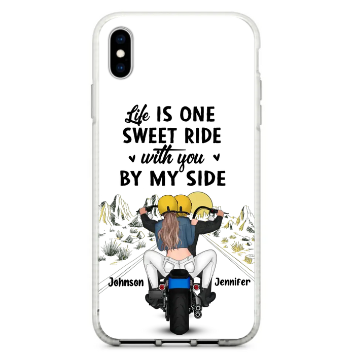 Personalized Couple Biker Phone Case - Gift Idea For Him/Gift To Husband From Wife - Life Is One Sweet Ride With You By My Side - Case For iPhone/Samsung