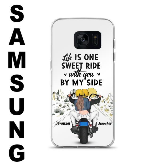 Personalized Couple Biker Phone Case - Gift Idea For Him/Gift To Husband From Wife - Life Is One Sweet Ride With You By My Side - Case For iPhone/Samsung