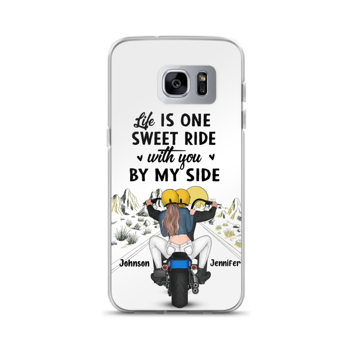 Personalized Couple Biker Phone Case - Gift Idea For Him/Gift To Husband From Wife - Life Is One Sweet Ride With You By My Side - Case For iPhone/Samsung