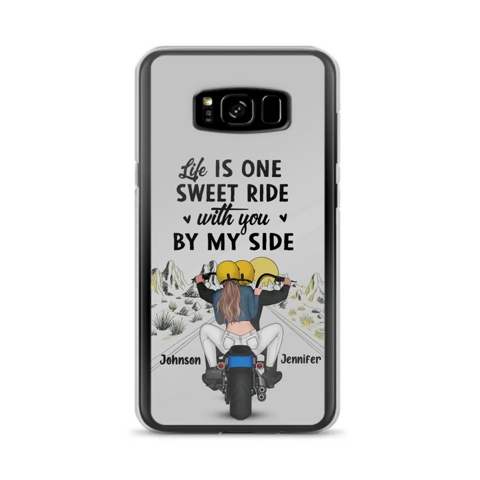 Personalized Couple Biker Phone Case - Gift Idea For Him/Gift To Husband From Wife - Life Is One Sweet Ride With You By My Side - Case For iPhone/Samsung