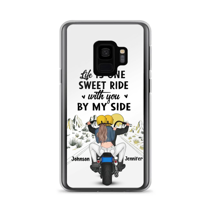 Personalized Couple Biker Phone Case - Gift Idea For Him/Gift To Husband From Wife - Life Is One Sweet Ride With You By My Side - Case For iPhone/Samsung