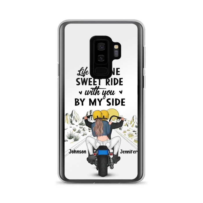 Personalized Couple Biker Phone Case - Gift Idea For Him/Gift To Husband From Wife - Life Is One Sweet Ride With You By My Side - Case For iPhone/Samsung