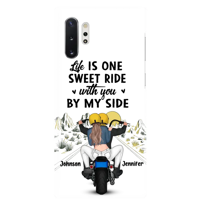 Personalized Couple Biker Phone Case - Gift Idea For Him/Gift To Husband From Wife - Life Is One Sweet Ride With You By My Side - Case For iPhone/Samsung