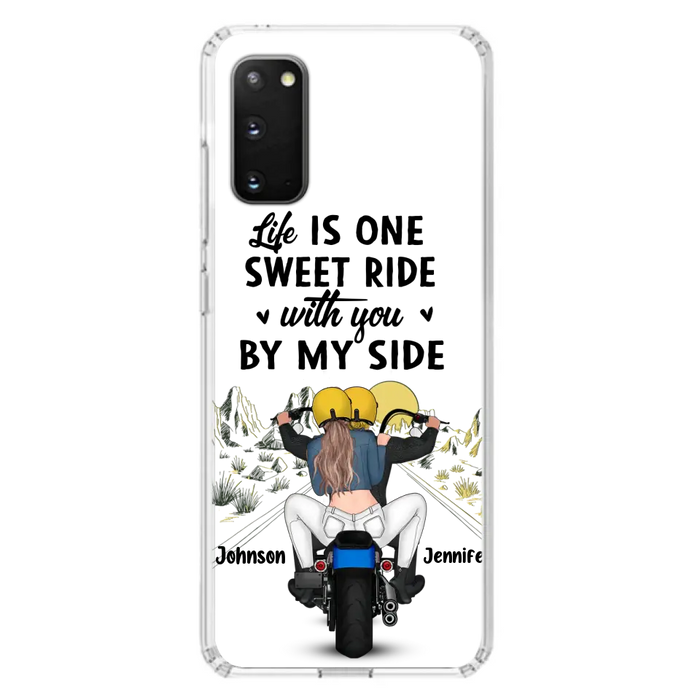 Personalized Couple Biker Phone Case - Gift Idea For Him/Gift To Husband From Wife - Life Is One Sweet Ride With You By My Side - Case For iPhone/Samsung