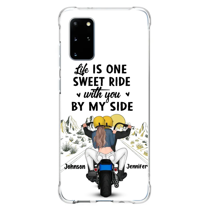 Personalized Couple Biker Phone Case - Gift Idea For Him/Gift To Husband From Wife - Life Is One Sweet Ride With You By My Side - Case For iPhone/Samsung