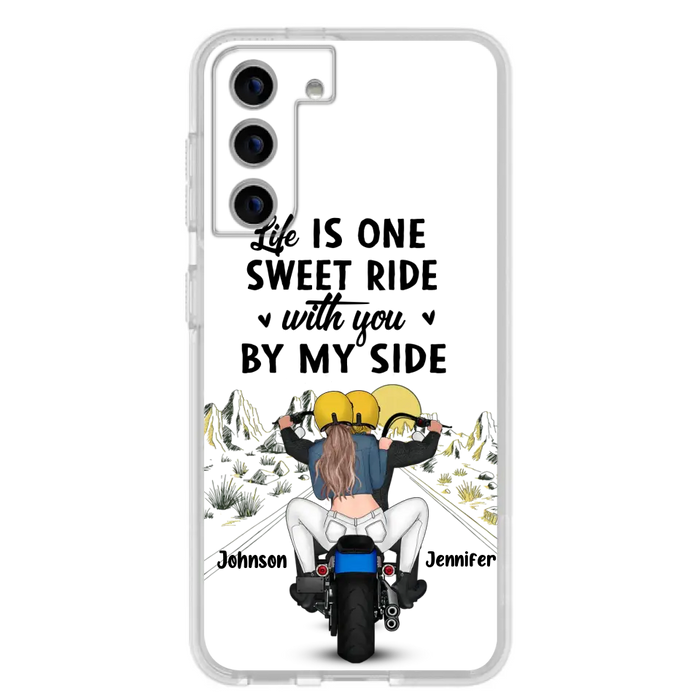 Personalized Couple Biker Phone Case - Gift Idea For Him/Gift To Husband From Wife - Life Is One Sweet Ride With You By My Side - Case For iPhone/Samsung