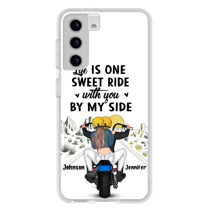 Personalized Couple Biker Phone Case - Gift Idea For Him/Gift To Husband From Wife - Life Is One Sweet Ride With You By My Side - Case For iPhone/Samsung