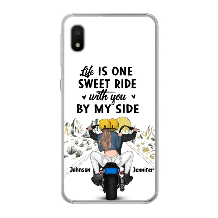 Personalized Couple Biker Phone Case - Gift Idea For Him/Gift To Husband From Wife - Life Is One Sweet Ride With You By My Side - Case For iPhone/Samsung