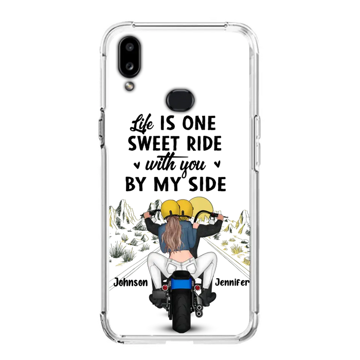 Personalized Couple Biker Phone Case - Gift Idea For Him/Gift To Husband From Wife - Life Is One Sweet Ride With You By My Side - Case For iPhone/Samsung