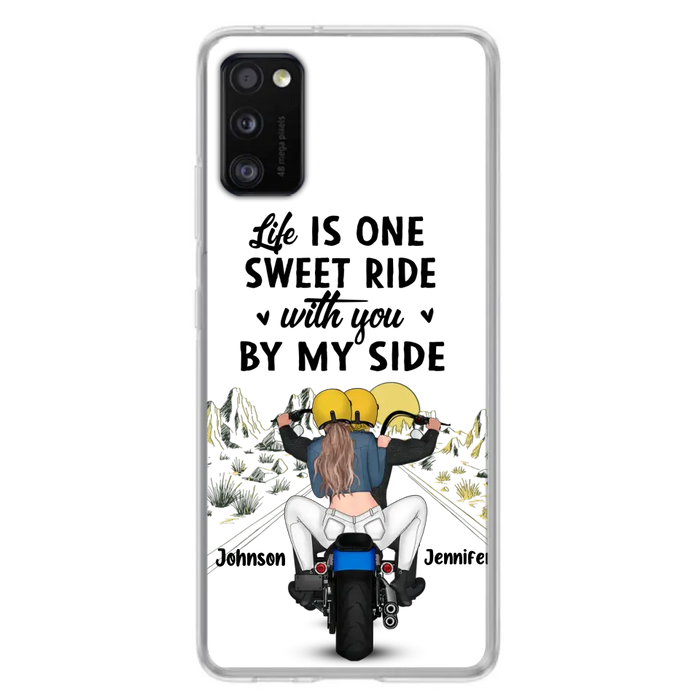 Personalized Couple Biker Phone Case - Gift Idea For Him/Gift To Husband From Wife - Life Is One Sweet Ride With You By My Side - Case For iPhone/Samsung