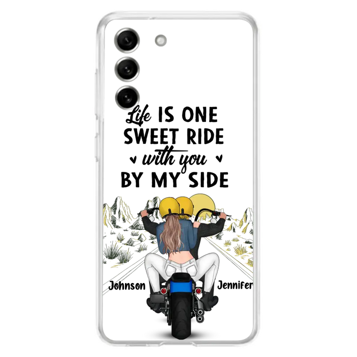 Personalized Couple Biker Phone Case - Gift Idea For Him/Gift To Husband From Wife - Life Is One Sweet Ride With You By My Side - Case For iPhone/Samsung