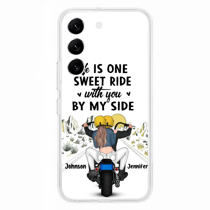 Personalized Couple Biker Phone Case - Gift Idea For Him/Gift To Husband From Wife - Life Is One Sweet Ride With You By My Side - Case For iPhone/Samsung