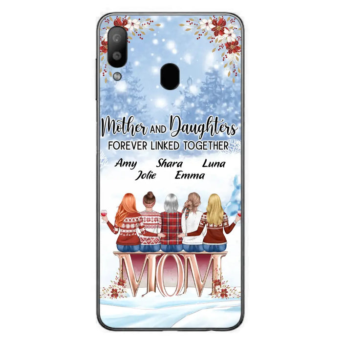 Personalized Mom Phone Case - Mother With Upto 4 Daughters - Gift Idea For Mother's Day From Daughter - Mother And Daughters Forever Linked Together - Case For iPhone/Samsung