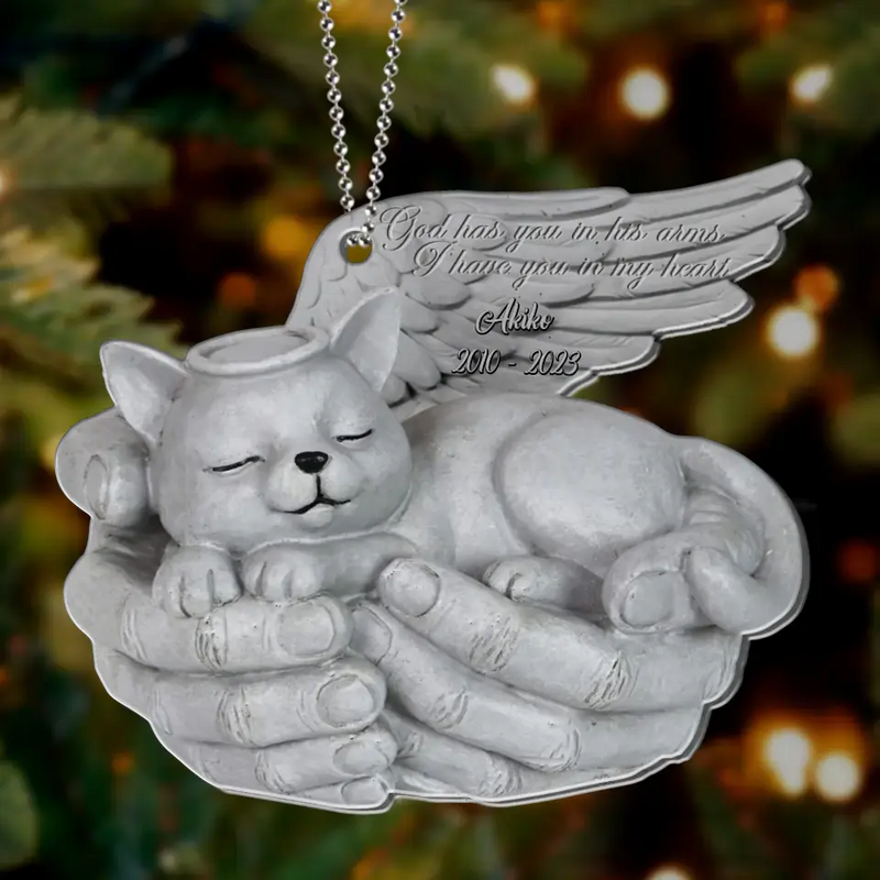 Personalized Memorial Cat Acrylic Ornament - Memorial/Christmas Gift Idea for Cat Owners - God Has You In His Arms
