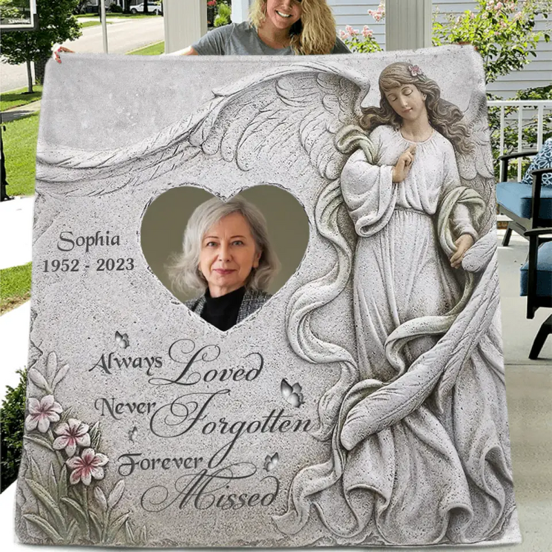 Personalized Memorial Fleece Throw Blanket/Quilt - Upload Photo - Memorial Gift Idea For Family Member - Always Loved Never Forgotten Forever Missed