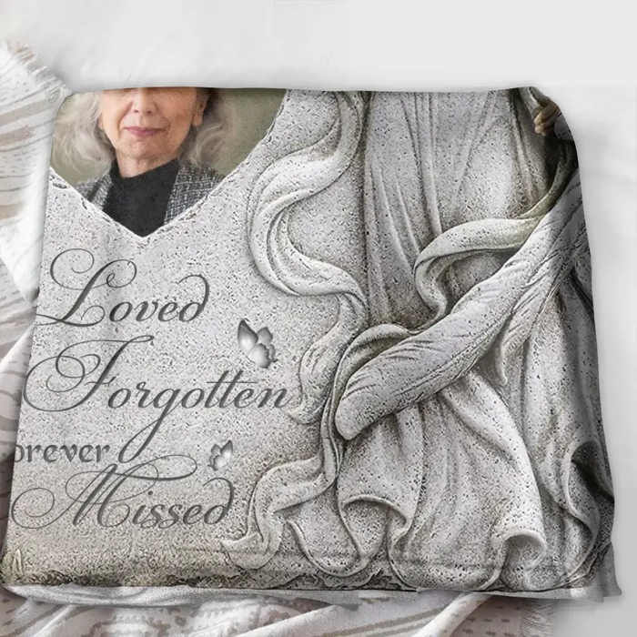 Personalized Memorial Quilt/Single Layer Fleece Blanket - Upload Photo - Memorial Gift Idea For Family Member - Always Loved Never Forgotten Forever Missed