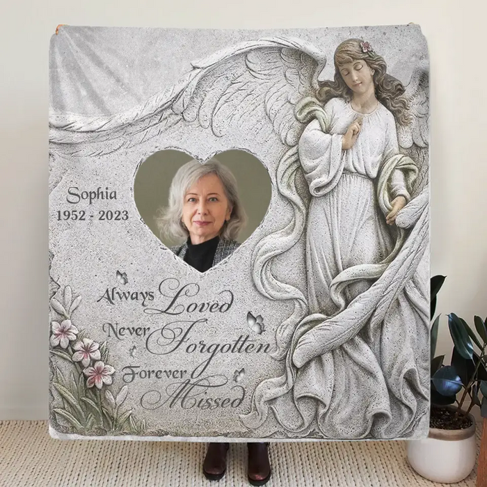 Personalized Memorial Quilt/Single Layer Fleece Blanket - Upload Photo - Memorial Gift Idea For Family Member - Always Loved Never Forgotten Forever Missed