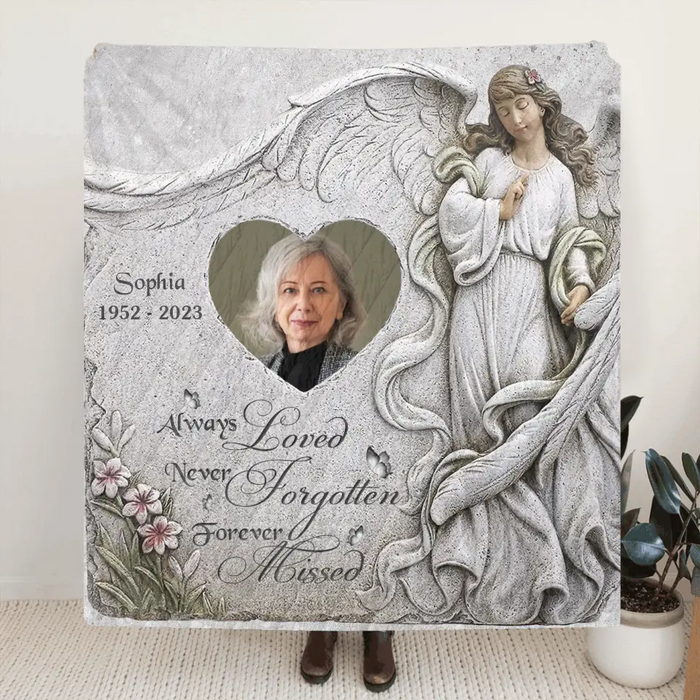 Personalized Memorial Quilt/Single Layer Fleece Blanket - Upload Photo - Memorial Gift Idea For Family Member - Always Loved Never Forgotten Forever Missed