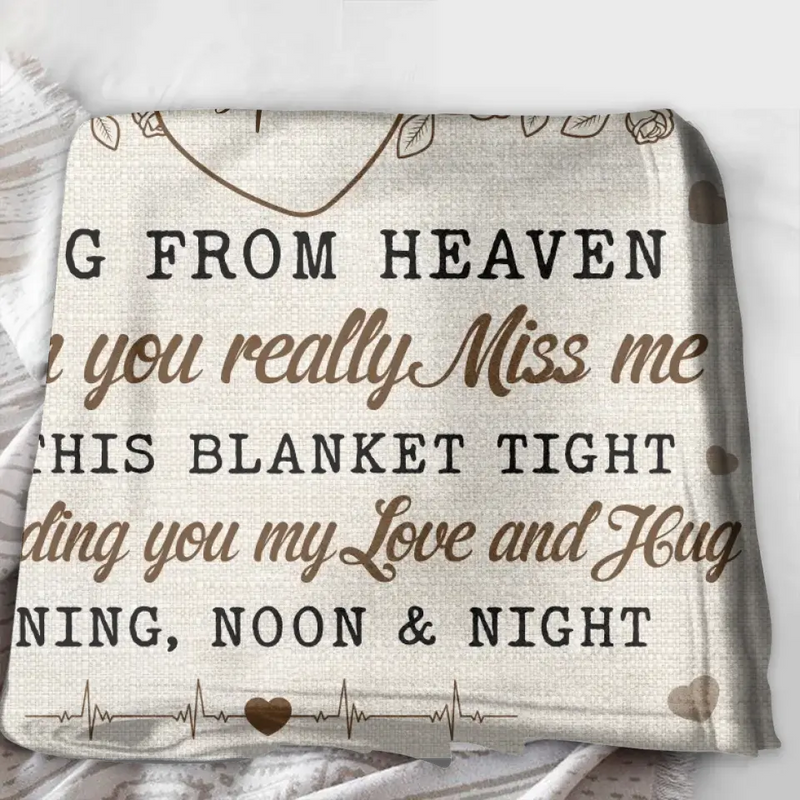 Personalized Memorial Fleece Throw Blanket/Quilt - Upload Photo - Memorial Gift Idea For Family Member - A Hug From Heaven
