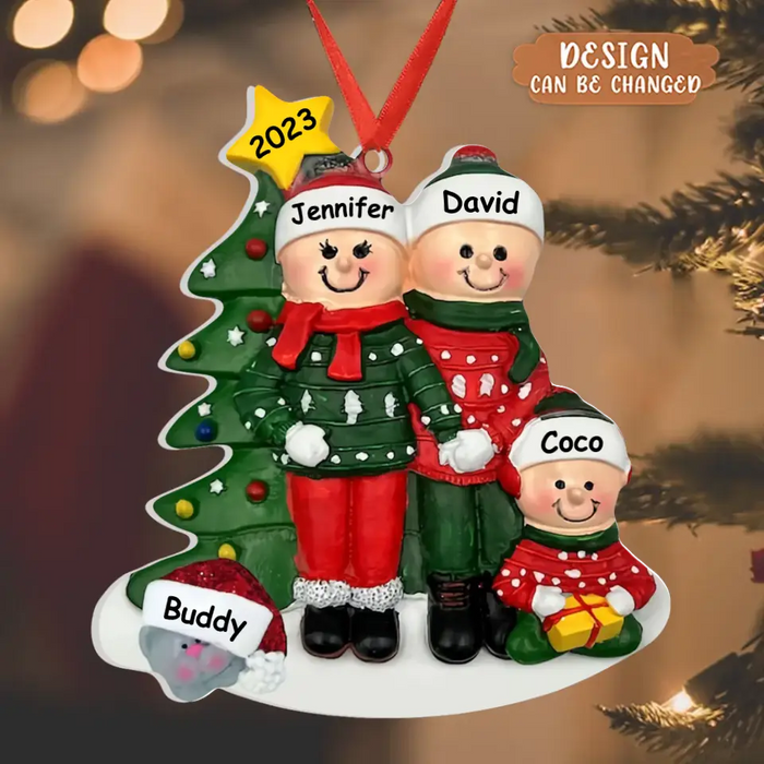 Custom Personalized Family Acrylic Ornament - Couple/Parents with upto 2 Kids and 2 Pets - Christmas Gift Idea for Family & Dog/Cat Lovers