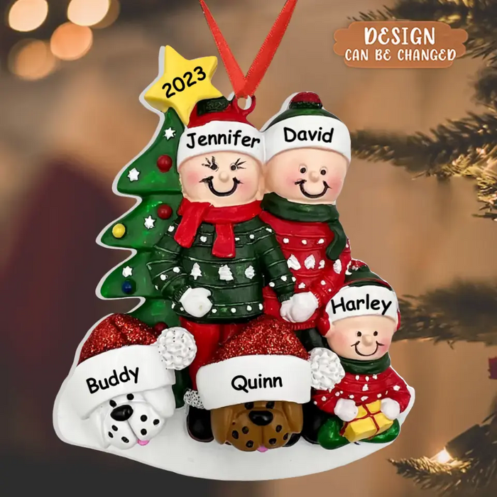 Custom Personalized Family Acrylic Ornament - Couple/Parents with upto 2 Kids and 2 Pets - Christmas Gift Idea for Family & Dog/Cat Lovers