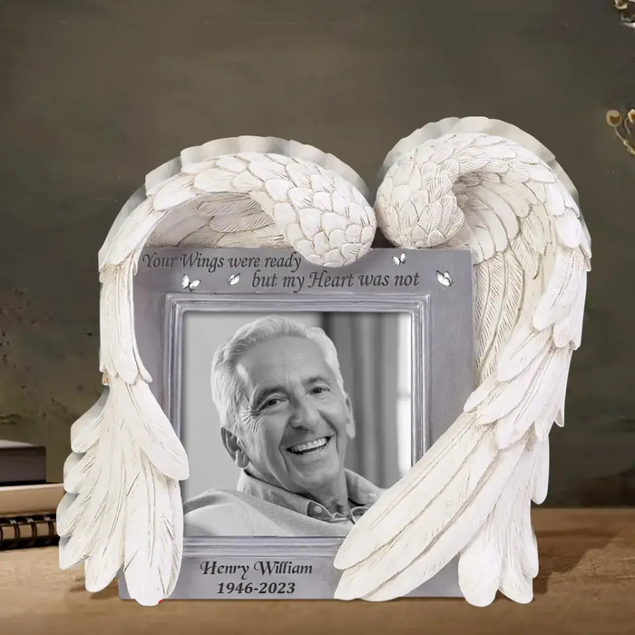 Custom Personalized Angel Wings Acrylic Plaque - Upload Photo - Memorial Gift Idea For Christmas/ Family Member - Your Wings Were Ready But My Heart Was Not