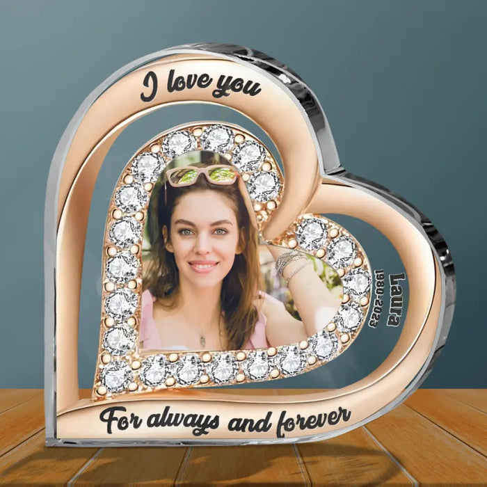 Custom Personalized Memorial Photo Crystal Heart - Memorial Gift Idea For Family Member - I Love You For Always & Forever