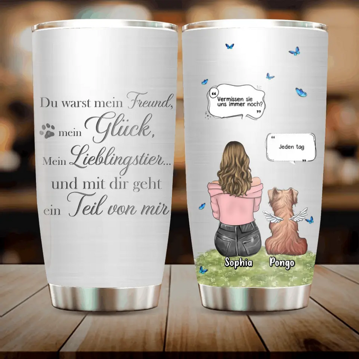 Personalized Memorial Dog Tumbler - Upto 4 Dogs - Gift Idea for Dog Lovers/Owners - Du Warst Mein Freund