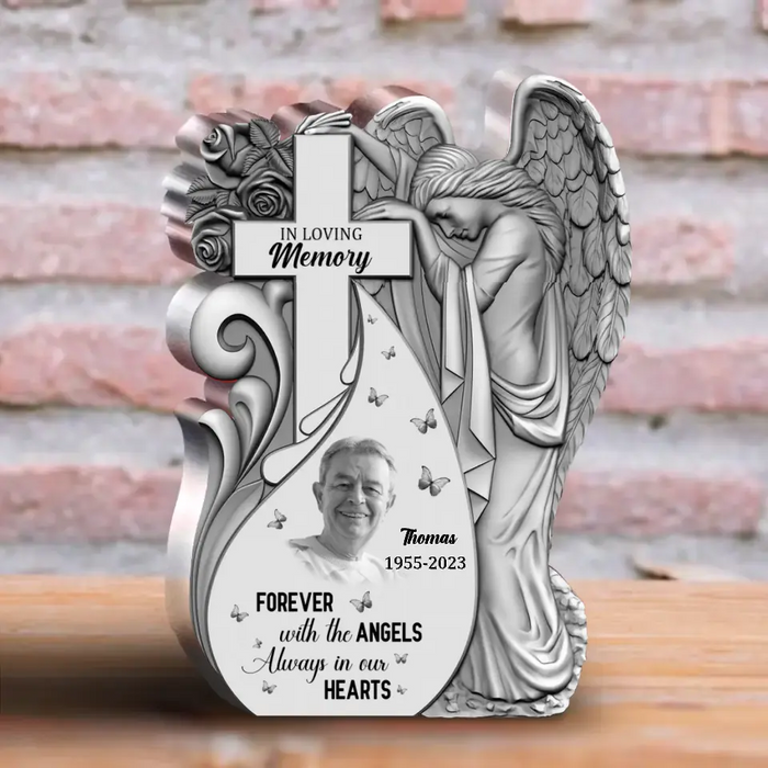 Forever With The Angels Always In Our Hearts - Personalized Memorial Acrylic Plaque - Memorial Gift Idea For Loss - Upload Photo