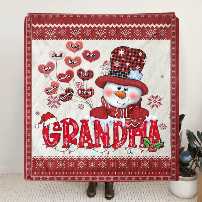 Personalized Grandma Quilt/Fleece Throw Blanket - Gift Idea For Grandma/Christmas - Up to 10 Grandkids -  Grandma