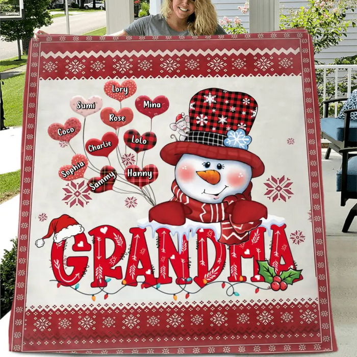 Personalized Grandma Quilt/Fleece Throw Blanket - Gift Idea For Grandma/Christmas - Up to 10 Grandkids -  Grandma