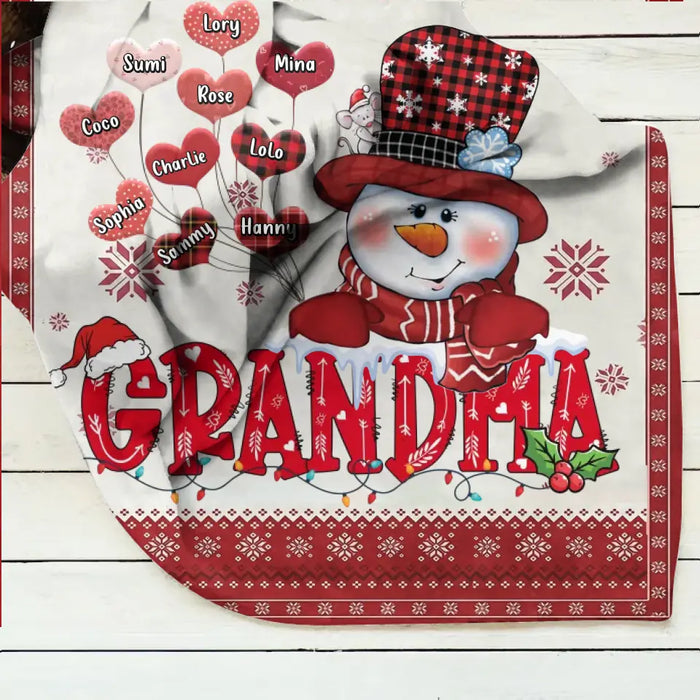 Personalized Grandma Quilt/Fleece Throw Blanket - Gift Idea For Grandma/Christmas - Up to 10 Grandkids -  Grandma