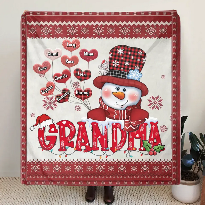Personalized Grandma Quilt/Fleece Throw Blanket - Gift Idea For Grandma/Christmas - Up to 10 Grandkids -  Grandma
