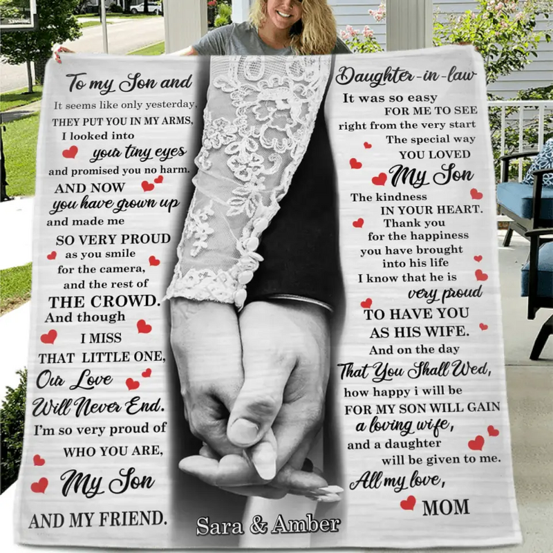 Personalized To My Son And Daughter In Law Quilt/Fleece Throw Blanket - Gift For Son On Wedding Day From Mother Of Groom