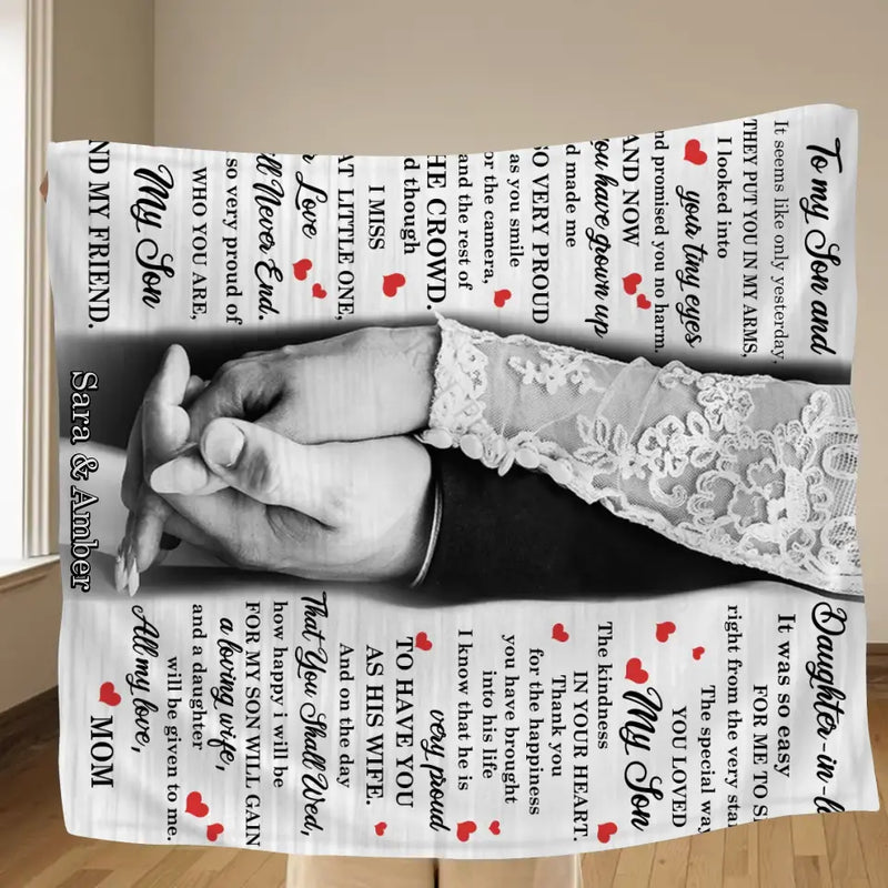 Personalized To My Son And Daughter In Law Quilt/Fleece Throw Blanket - Gift For Son On Wedding Day From Mother Of Groom
