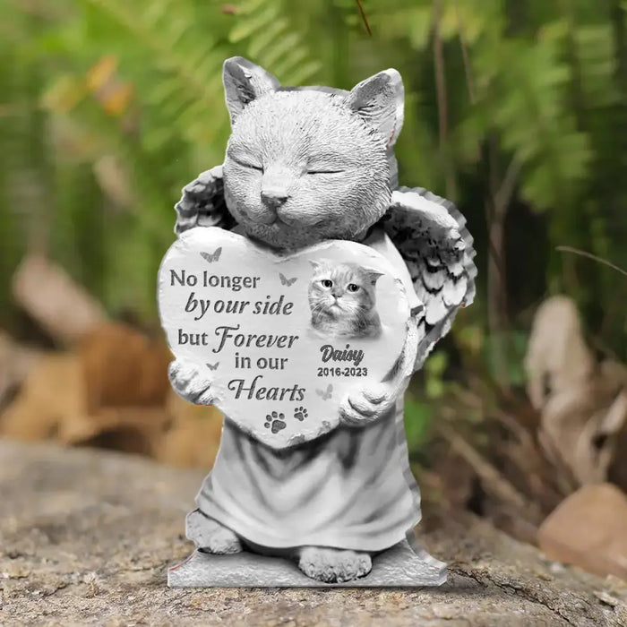 No Longer By Our Side But Forever In Our Hearts - Custom Personalized Memorial Cat Acrylic Plaque - Memorial Gift Idea For Christmas/ Cat Lover - Upload Photo