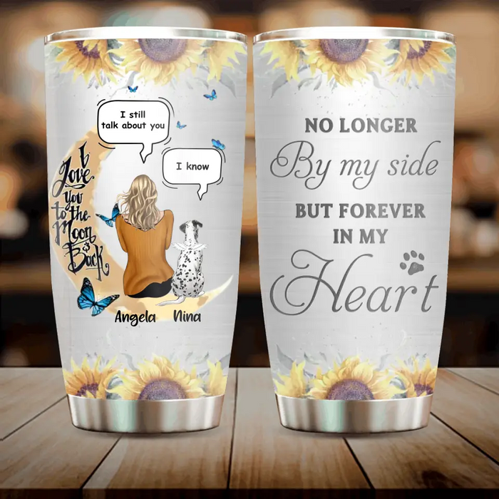 Custom Memorial Dog Mom Tumbler - Upto 4 Dogs - Memorial Gift Idea For Dog Owners - No Longer By My Side But Forever In My Heart