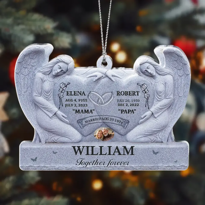 Personalized Memorial Couple  Acrylic Ornament - Memorial Gift Idea For Parents Loss - Upload Photo - Together Forever
