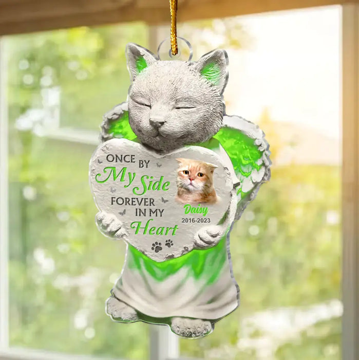 Custom Personalized Cat Acrylic Ornament - Memorial Gift Idea For Cat Lovers - Upload Cat Photo - Once By My Side Forever In My Heart