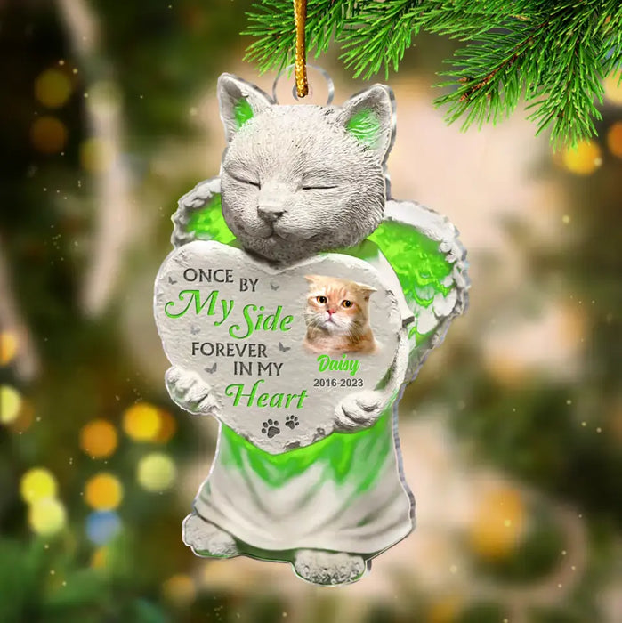 Custom Personalized Cat Acrylic Ornament - Memorial Gift Idea For Cat Lovers - Upload Cat Photo - Once By My Side Forever In My Heart