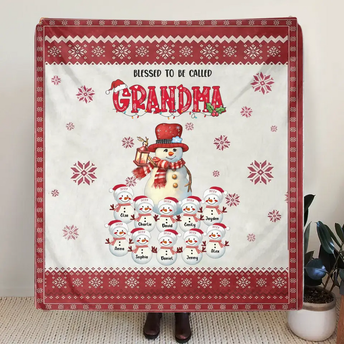 Custom Personalized Grandma Single Layer Fleece/Quilt Blanket - Upto 10 Grandkids - Christmas Gift Idea for Grandma - Blessed To Be Called Grandma