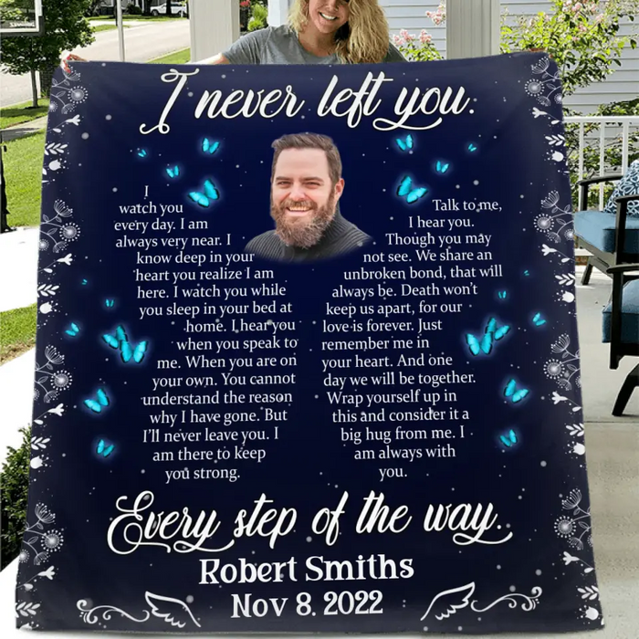 Custom Personalized Memorial Quilt/Single Layer Fleece Blanket - Upload Photo - Memorial Gift Idea For Family Member - I Watch You Every Day