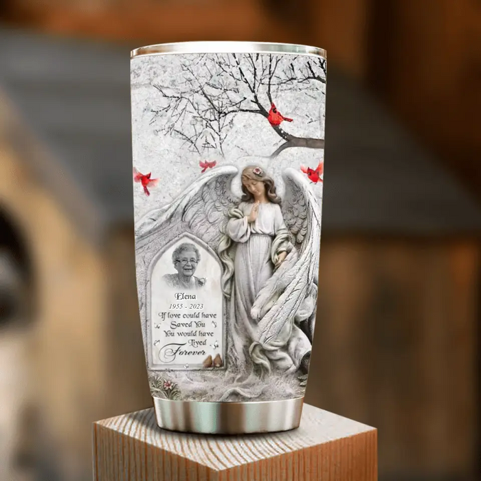 Custom Personalized Angel Memorial Tumbler - Upload Photo - Memorial Gift Idea For Family Member - Always Loved Never Forgotten Forever Missed