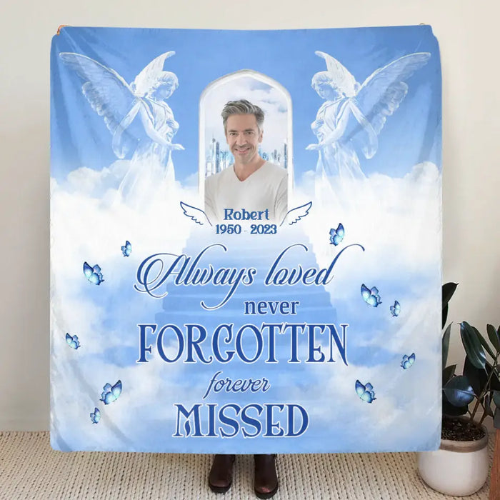 Custom Personalized Memorial Quilt/Single Layer Fleece Blanket - Upload Photo - Memorial Gift Idea For Family Member - Always Loved Never Forgotten Forever Missed