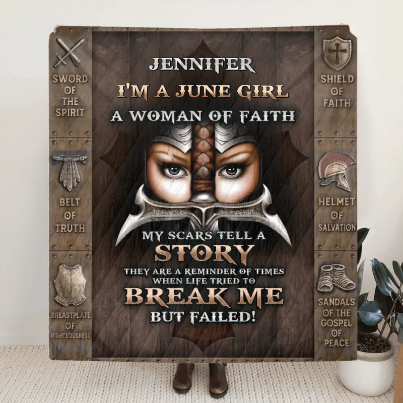 Personalized Female Warrior Fleece Throw Blanket/Quilt - Gift Idea For Warriors - I'm A June Girl