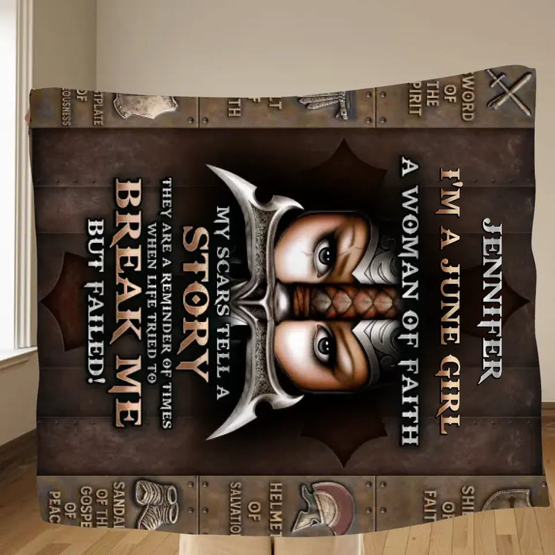 Personalized Female Warrior Fleece Throw Blanket/Quilt - Gift Idea For Warriors - I'm A June Girl